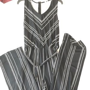Long Black and White Stripe Jumpsuit
